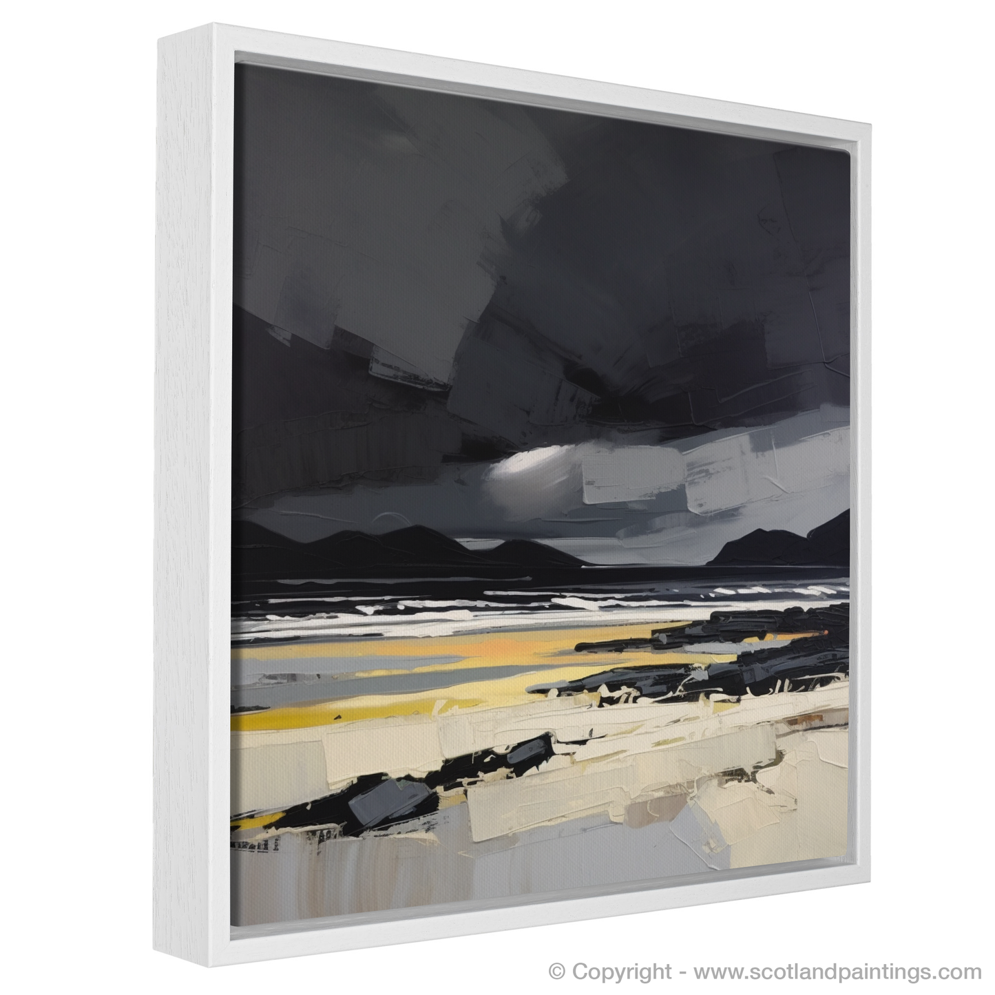 Painting and Art Print of Scarista Beach with a stormy sky. Stormy Scarista: An Expressionist Ode to Scottish Wilds.