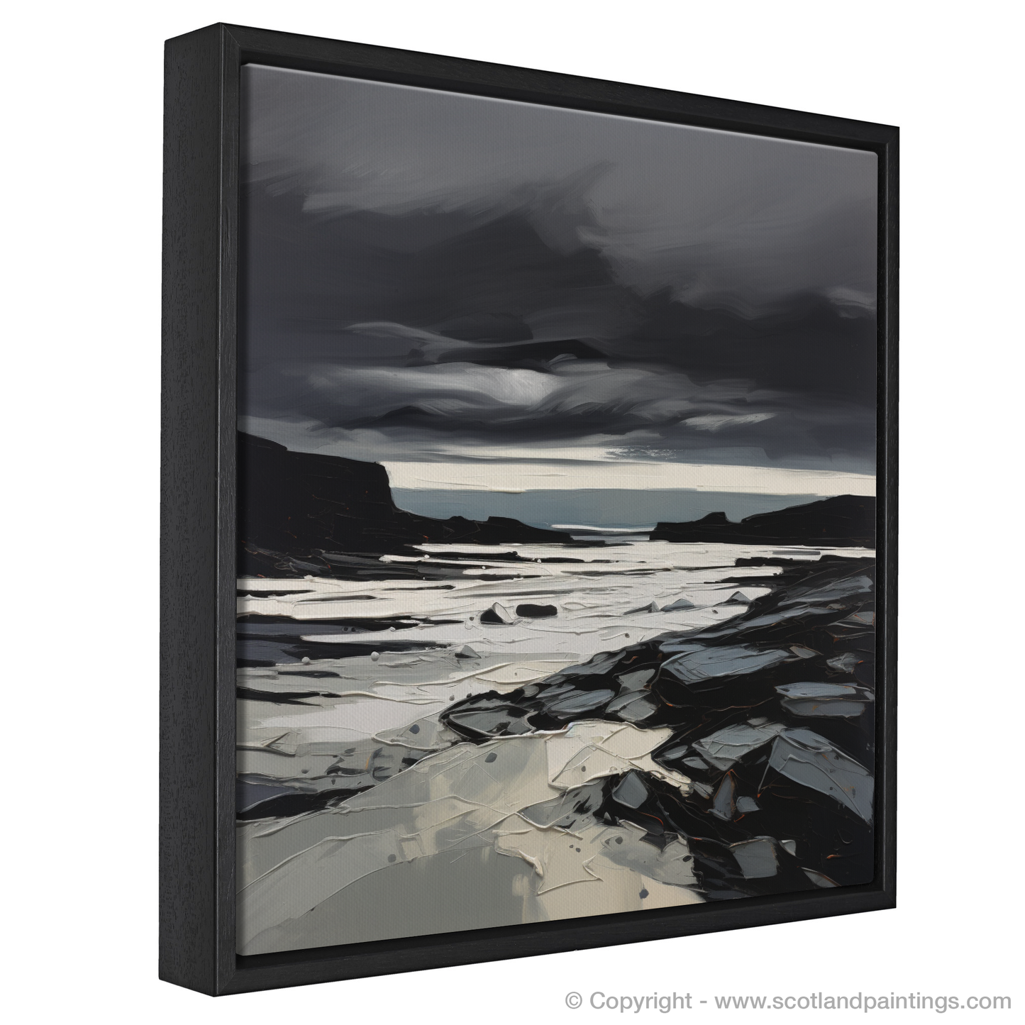 Painting and Art Print of Scarista Beach with a stormy sky. Storm's Embrace at Scarista Beach.