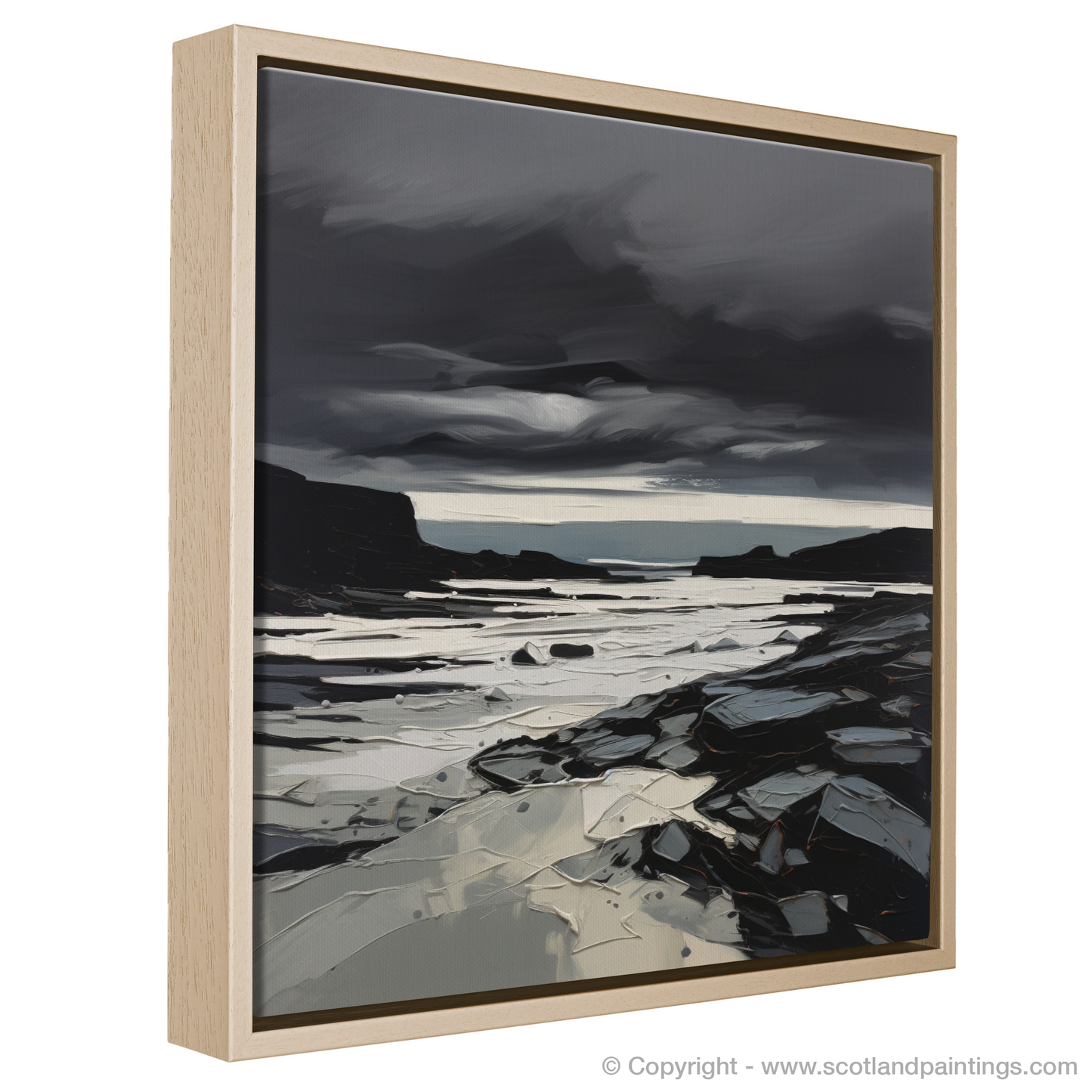 Painting and Art Print of Scarista Beach with a stormy sky. Storm's Embrace at Scarista Beach.