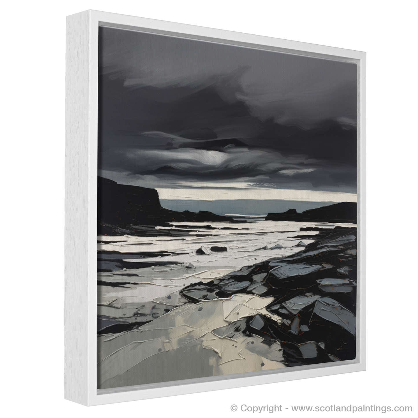 Painting and Art Print of Scarista Beach with a stormy sky. Storm's Embrace at Scarista Beach.