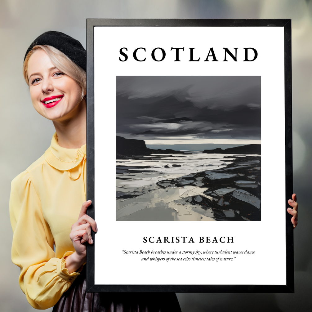 Person holding a poster of Scarista Beach