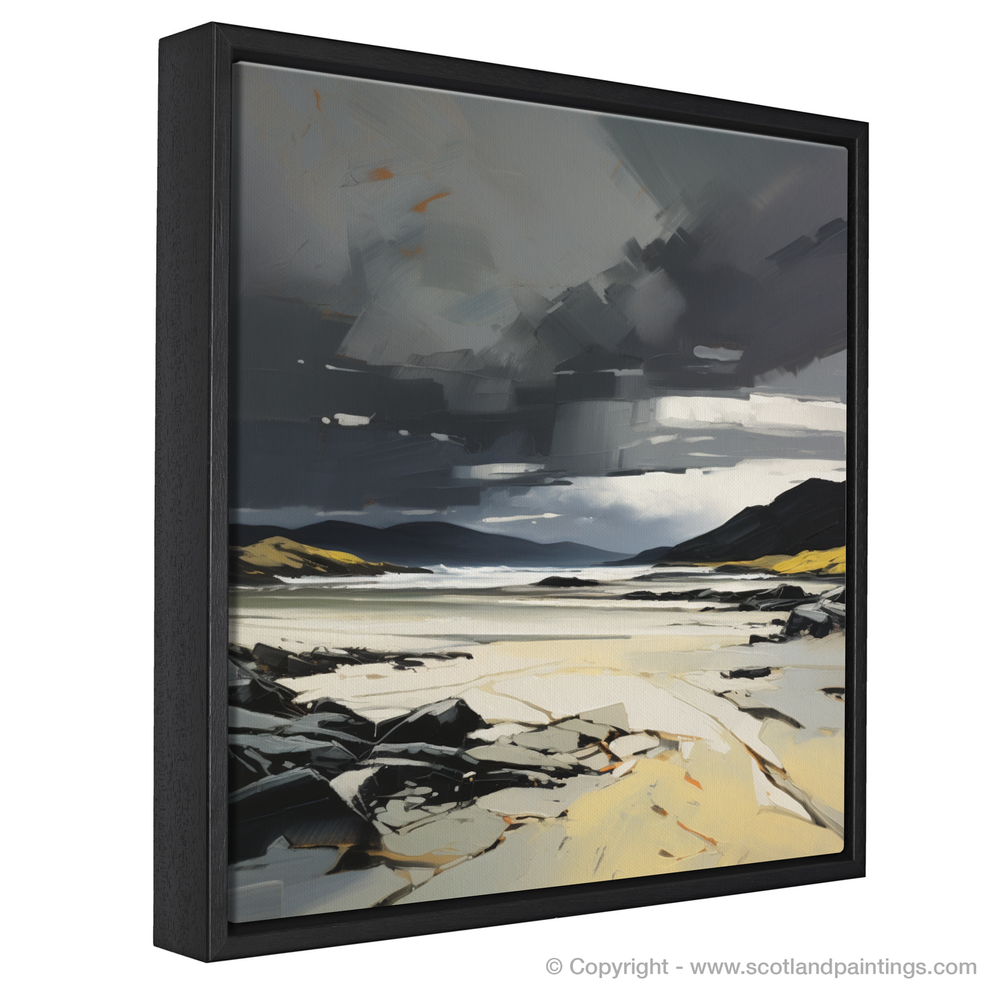 Painting and Art Print of Scarista Beach with a stormy sky entitled "Storm Over Scarista: An Expressionist Ode to Highland Shores".