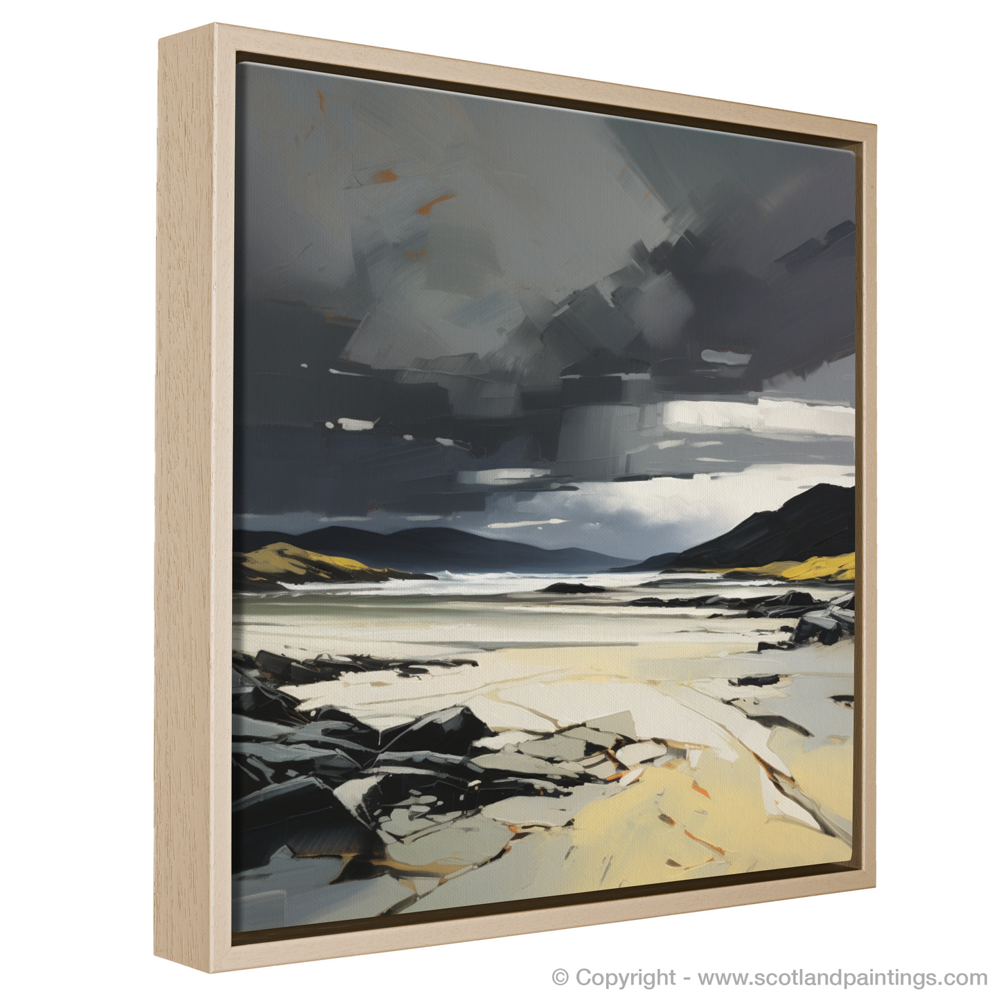 Painting and Art Print of Scarista Beach with a stormy sky entitled "Storm Over Scarista: An Expressionist Ode to Highland Shores".