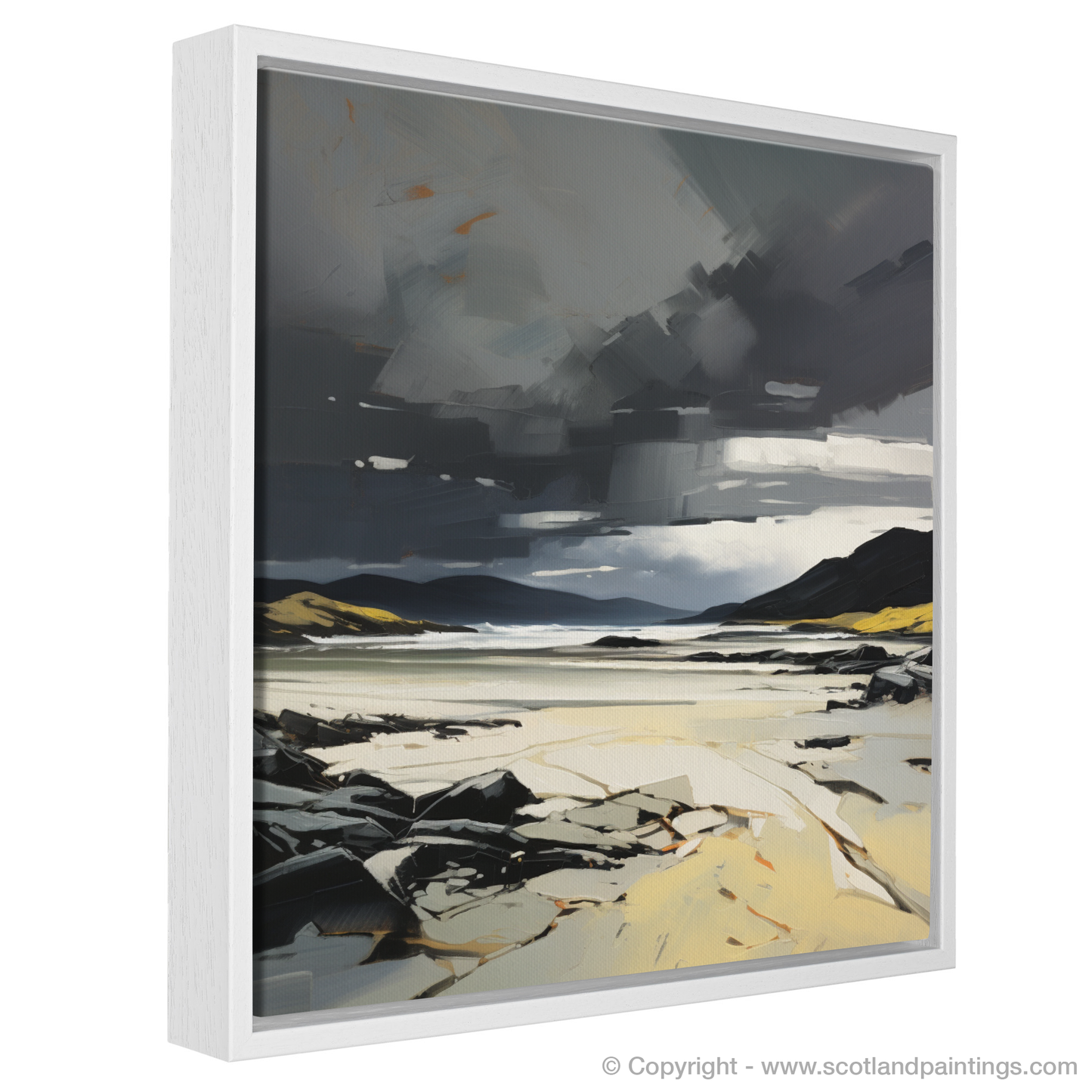 Painting and Art Print of Scarista Beach with a stormy sky entitled "Storm Over Scarista: An Expressionist Ode to Highland Shores".