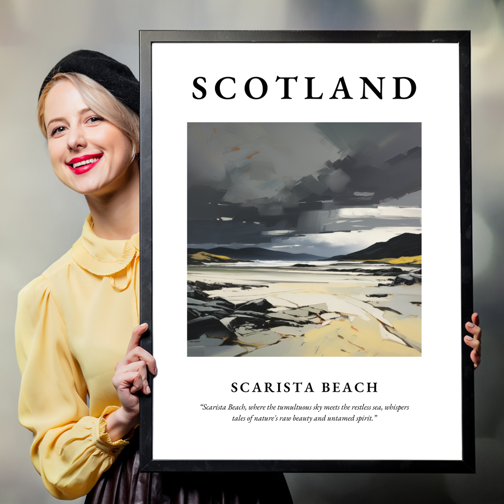 Person holding a poster of Scarista Beach