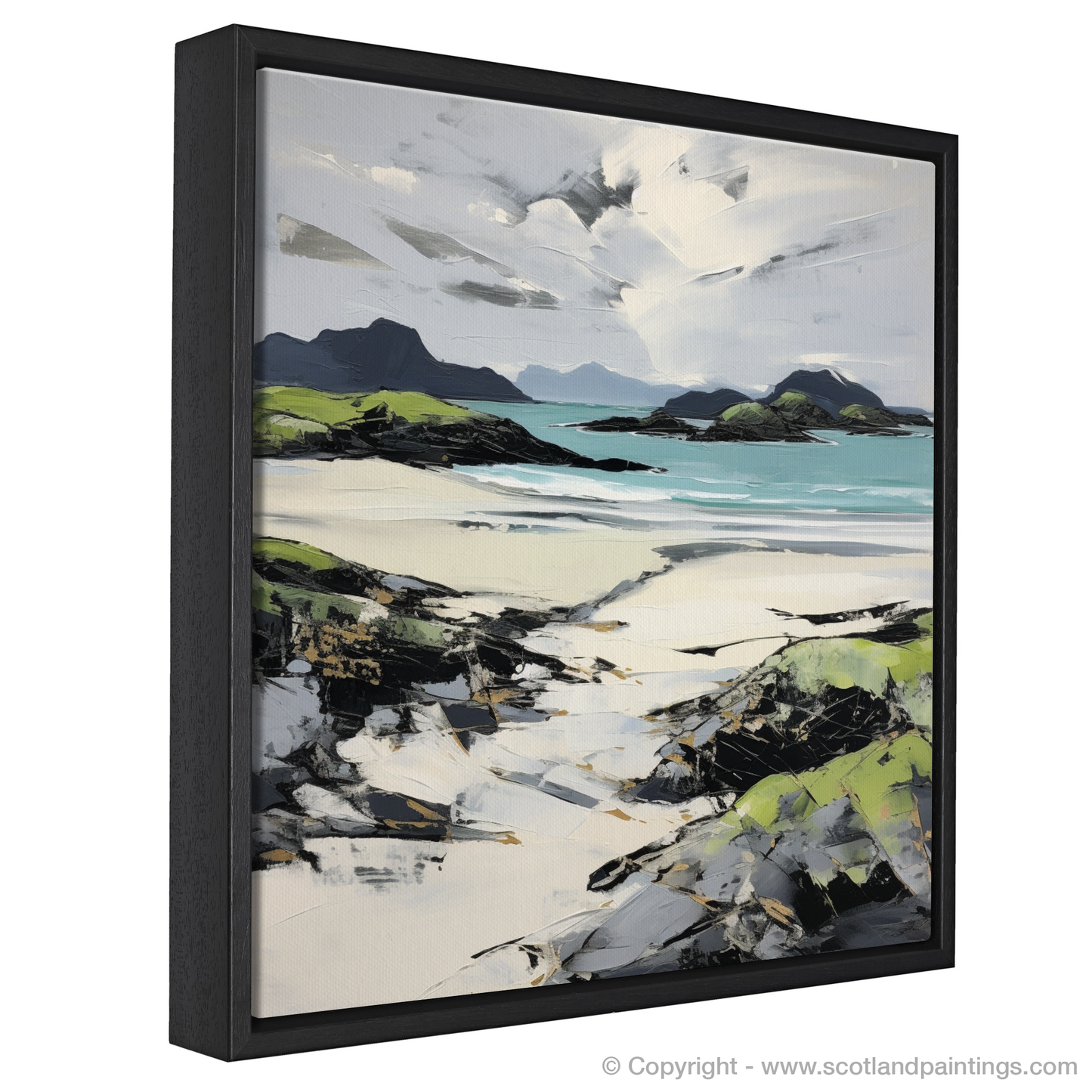 Painting and Art Print of Silver Sands of Morar in summer entitled "Dancing Light on the Silver Sands of Morar".