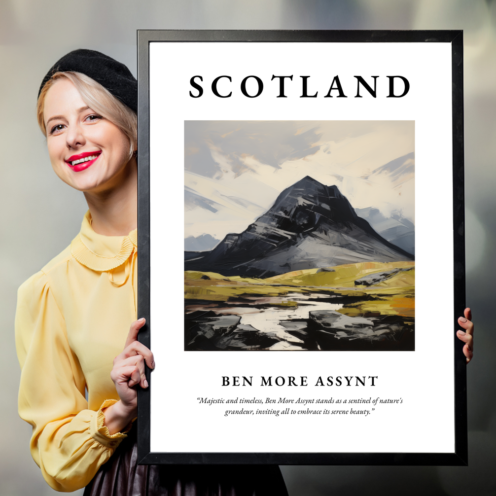 Person holding a poster of Ben More Assynt