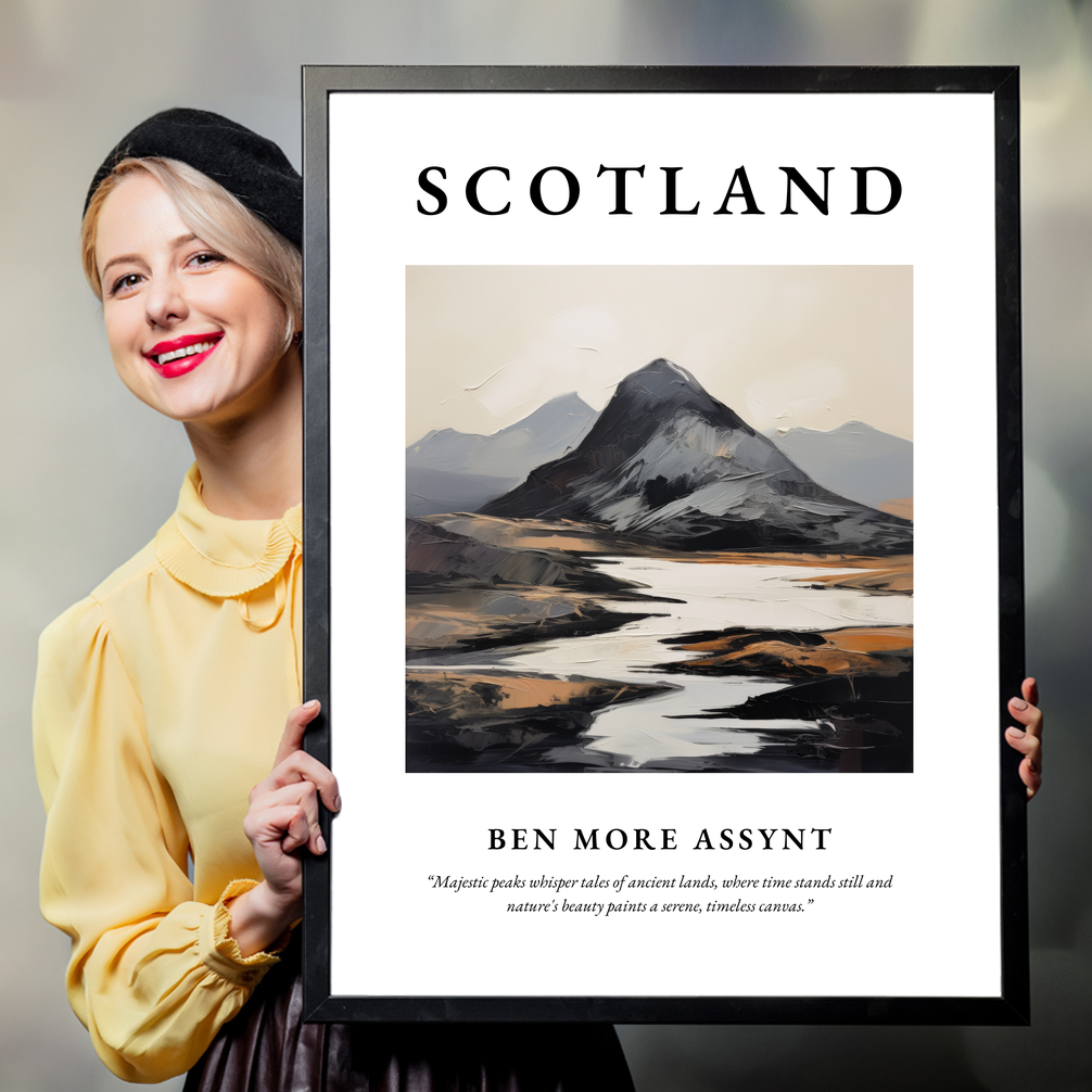 Person holding a poster of Ben More Assynt