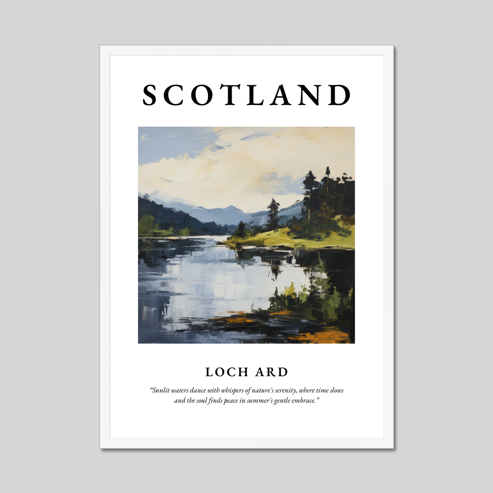 Poster in a white frame with the word Scotland