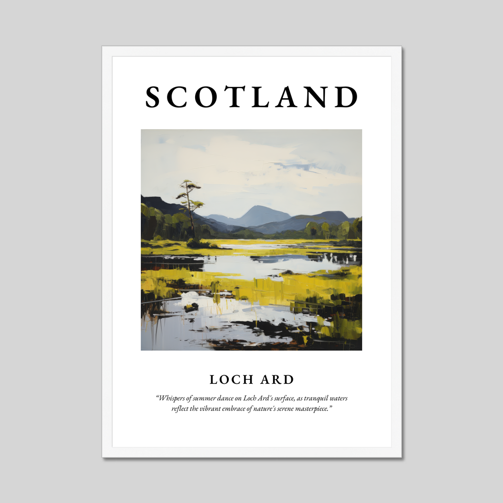 Poster in a white frame with the word Scotland