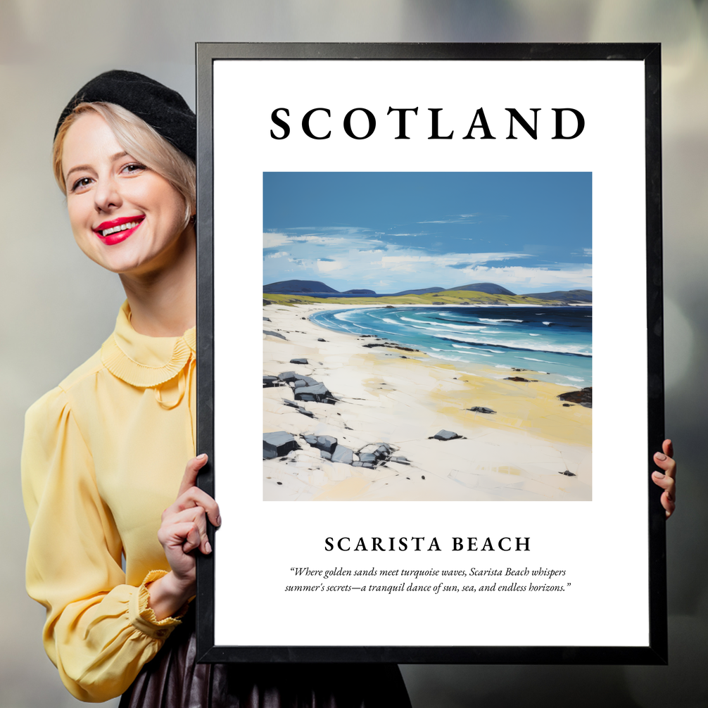 Person holding a poster of Scarista Beach