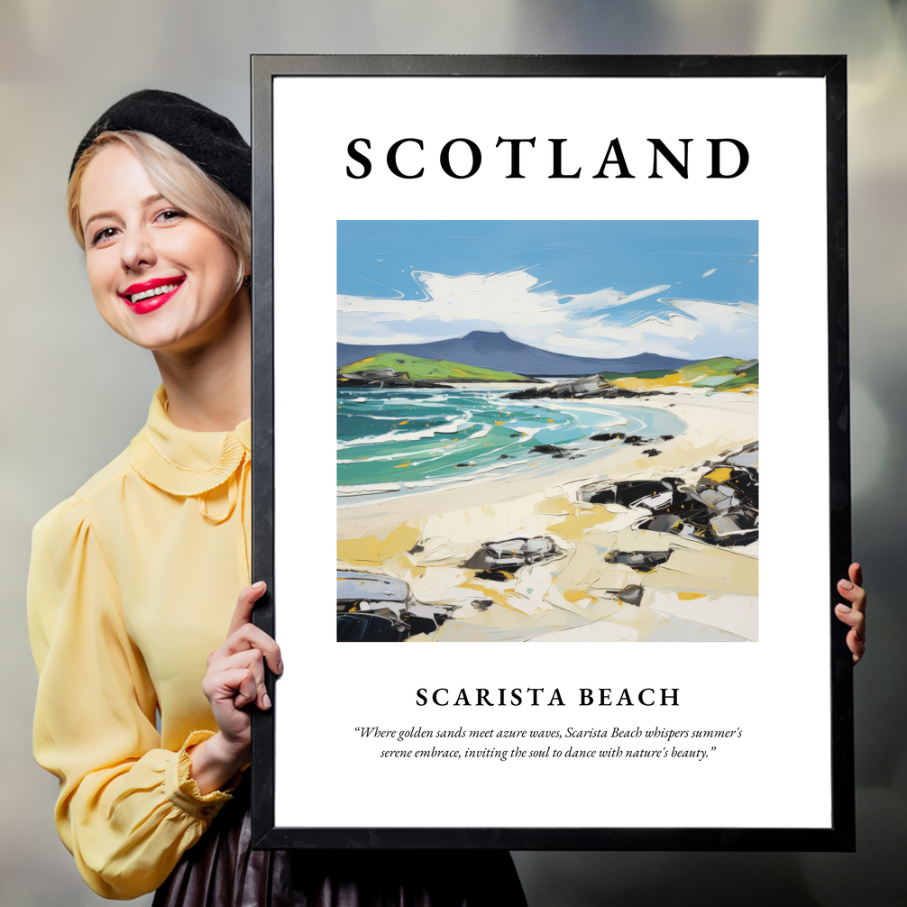 Person holding a poster of Scarista Beach