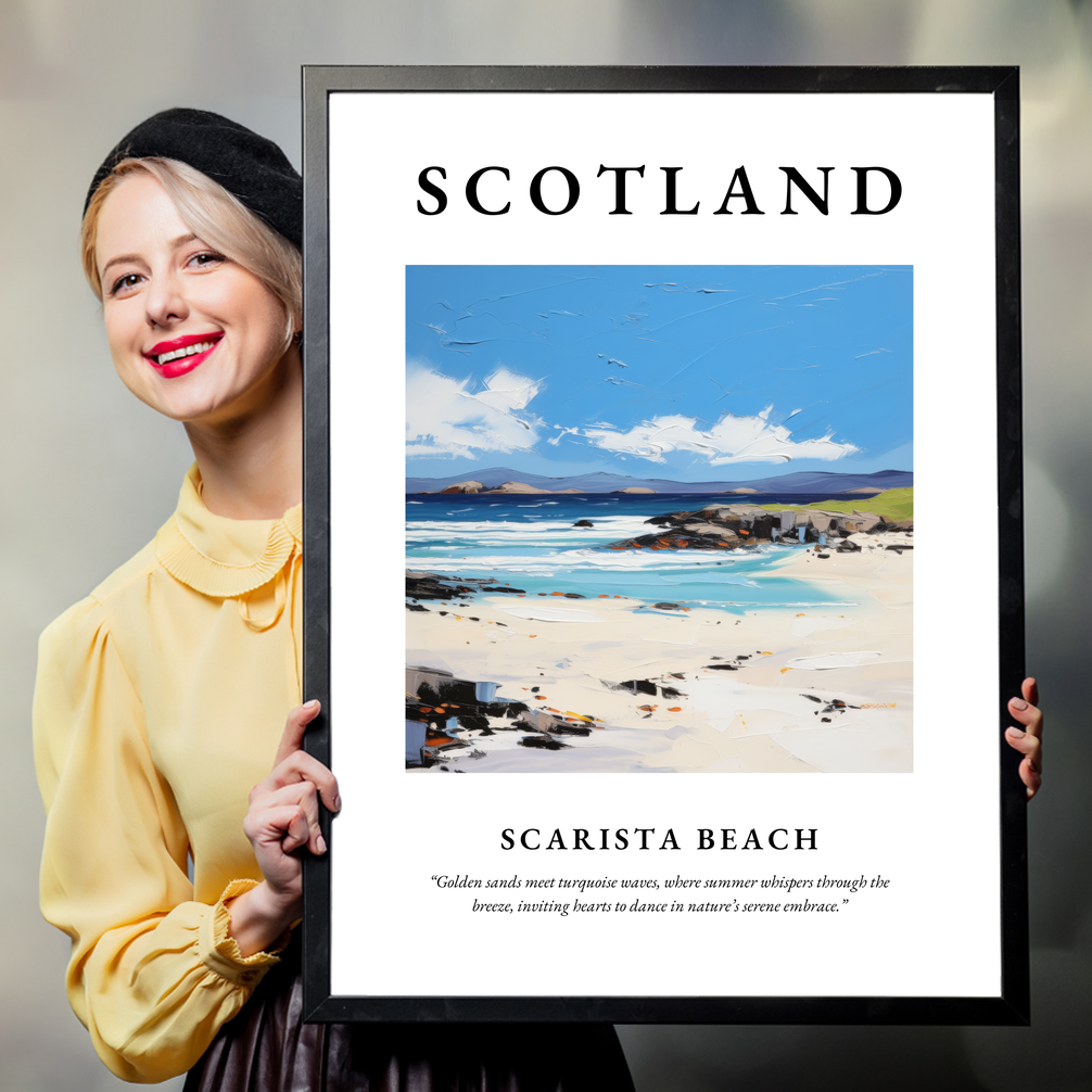 Person holding a poster of Scarista Beach