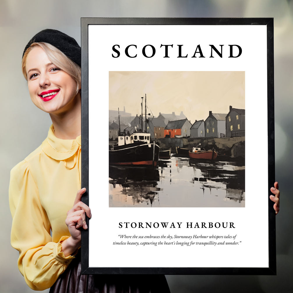 Person holding a poster of Stornoway Harbour