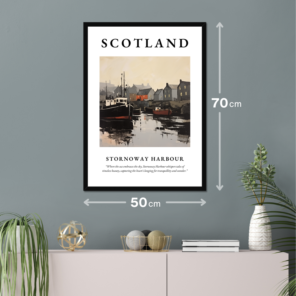 Poster of Stornoway Harbour hanging on a wall