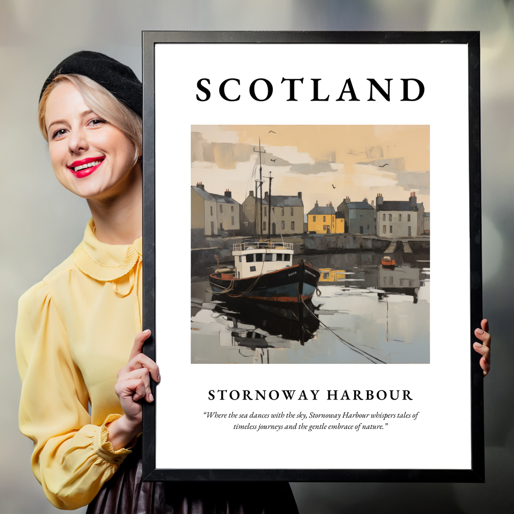 Person holding a poster of Stornoway Harbour