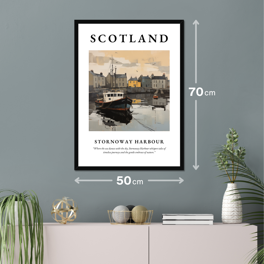 Poster of Stornoway Harbour hanging on a wall