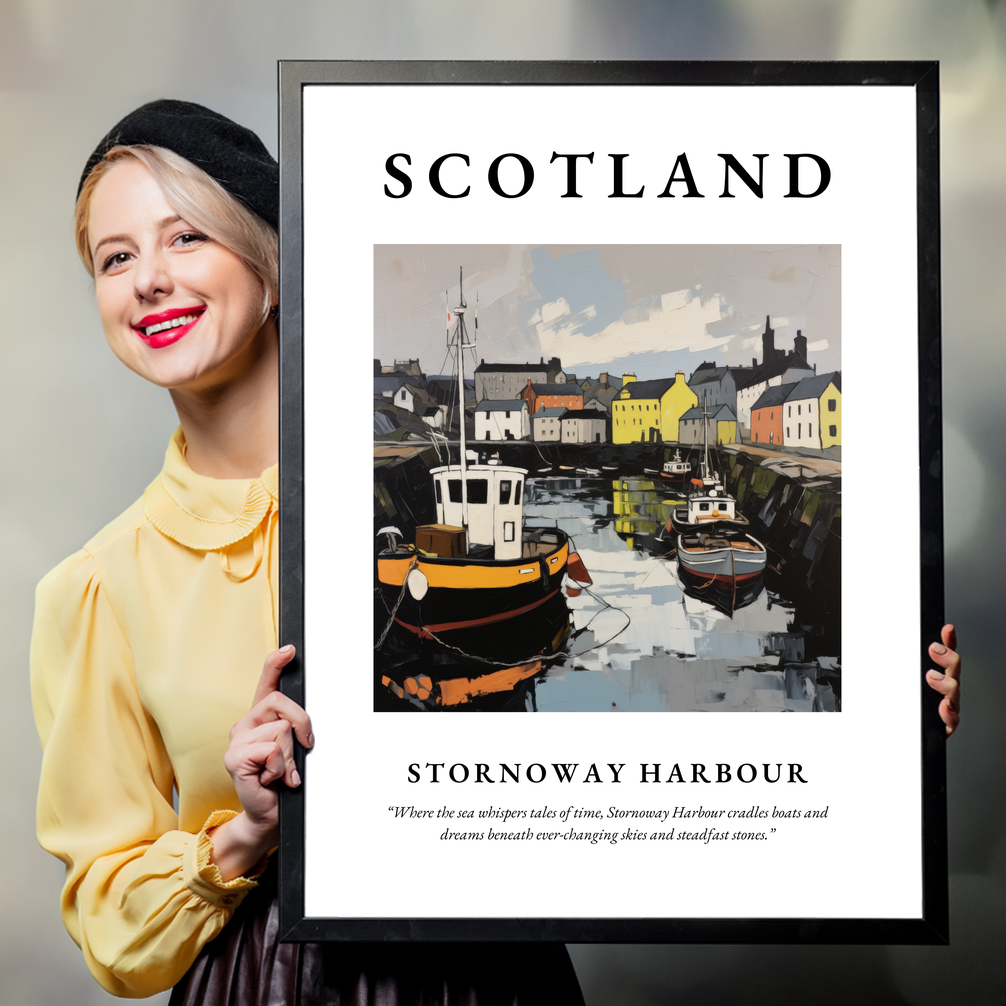 Person holding a poster of Stornoway Harbour