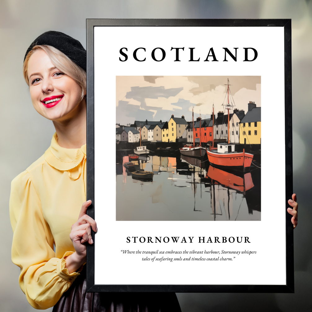 Person holding a poster of Stornoway Harbour