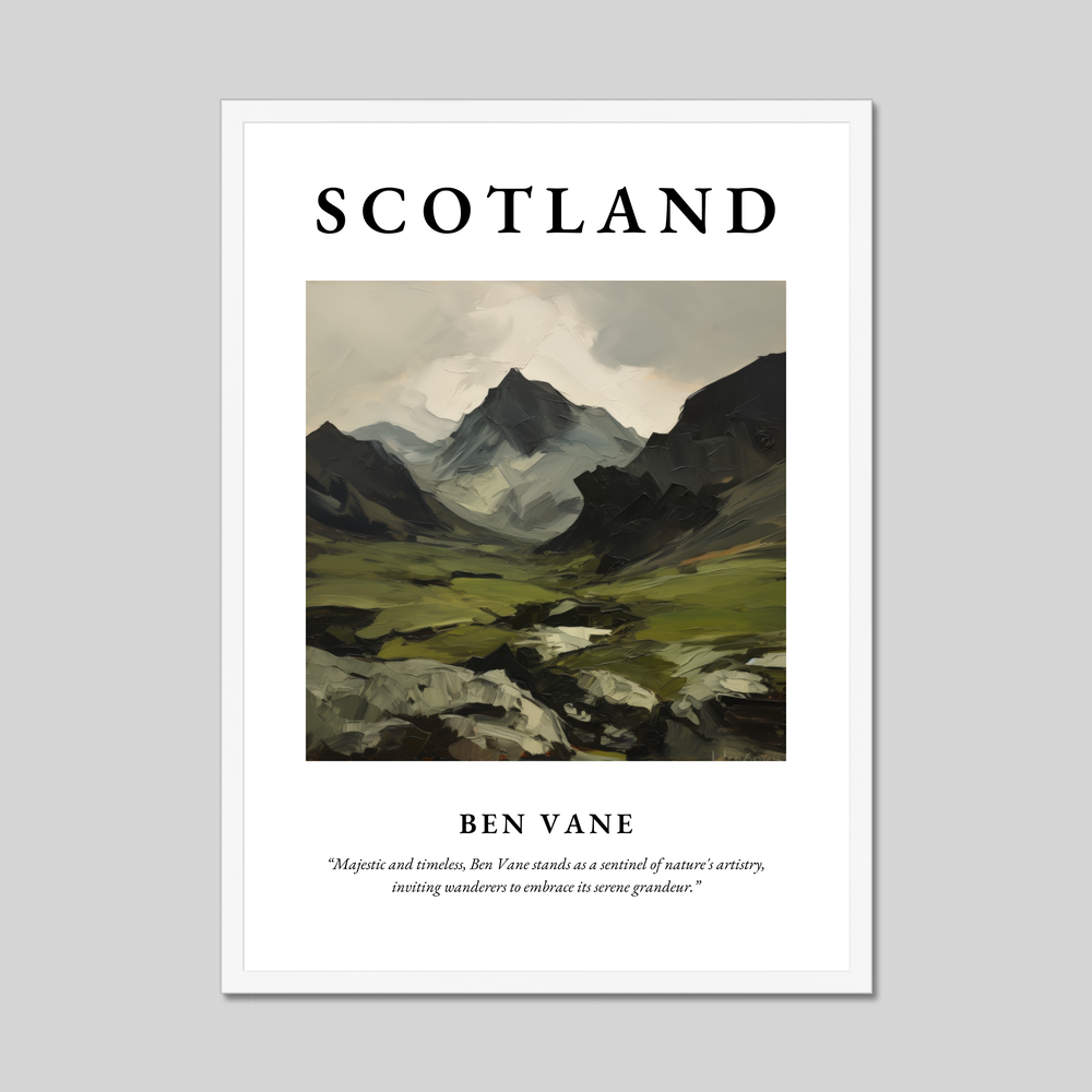 Poster in a white frame with the word Scotland