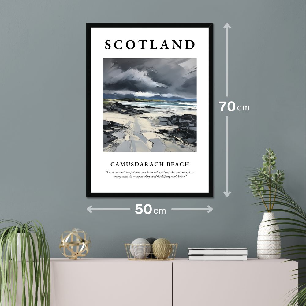 Poster of Camusdarach Beach hanging on a wall