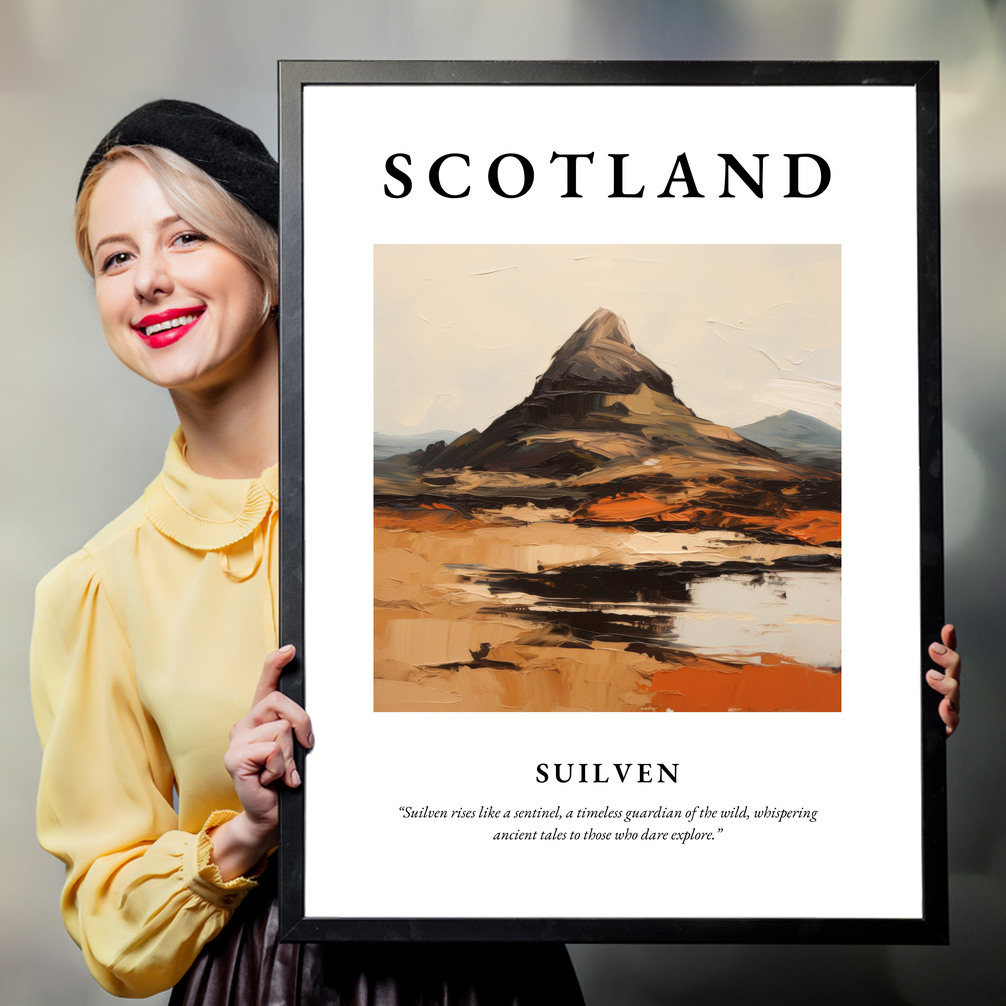 Person holding a poster of Suilven