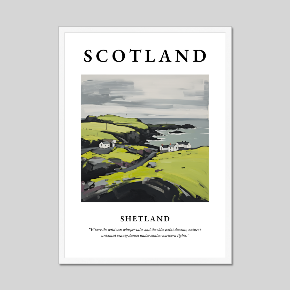 Poster in a white frame with the word Scotland