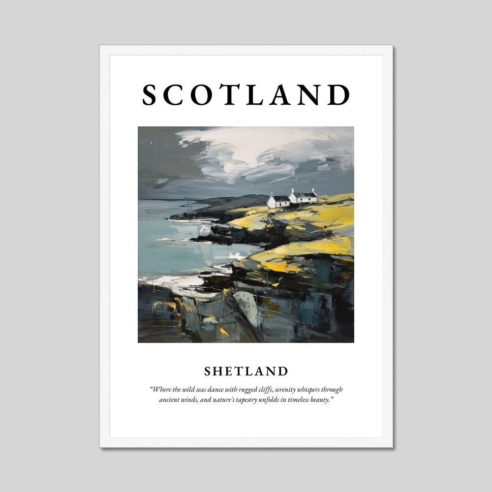 Poster in a white frame with the word Scotland