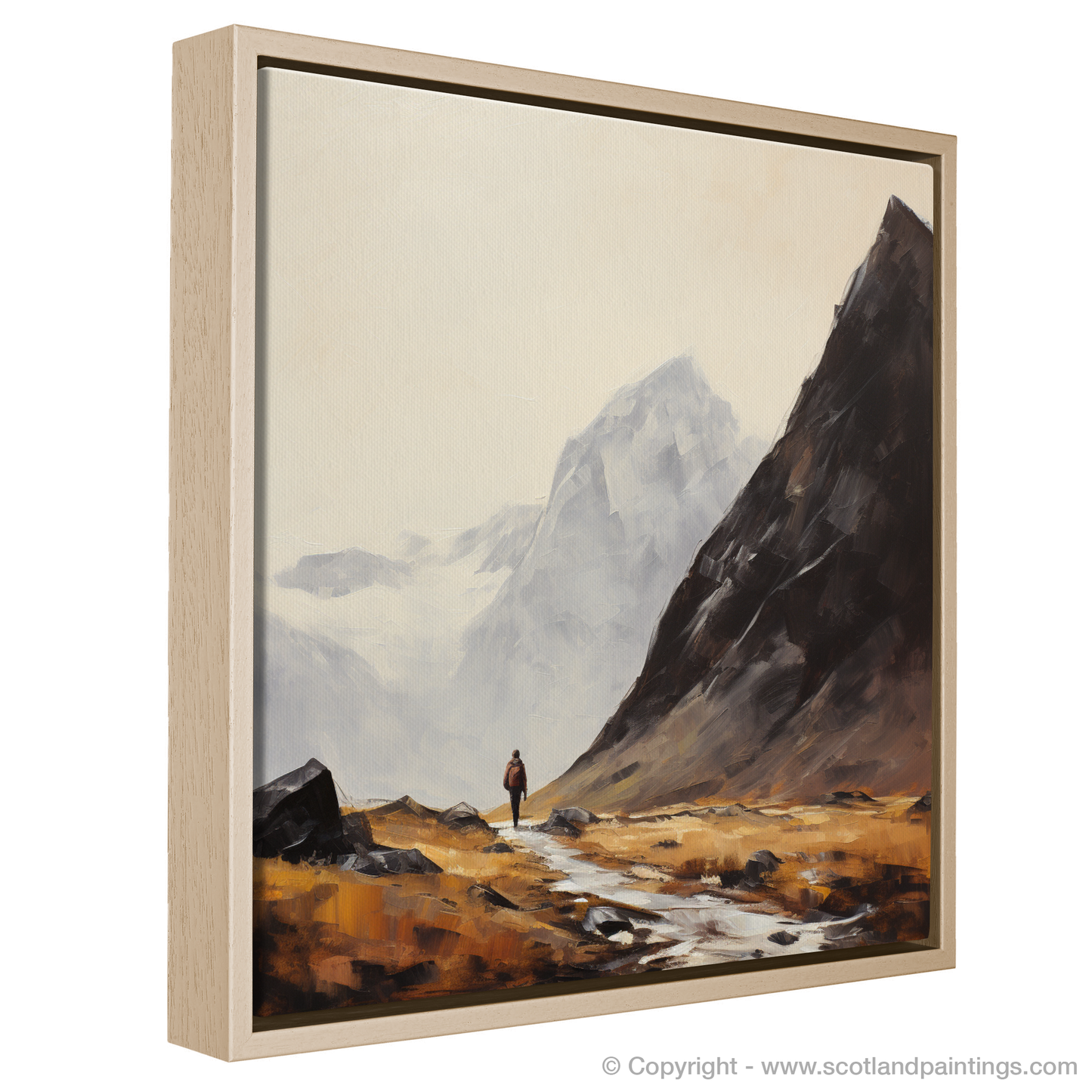 Painting and Art Print of A lone hiker in Glencoe entitled "Solitary Hiker: An Expressionist Ode to Glencoe's Wild Beauty".