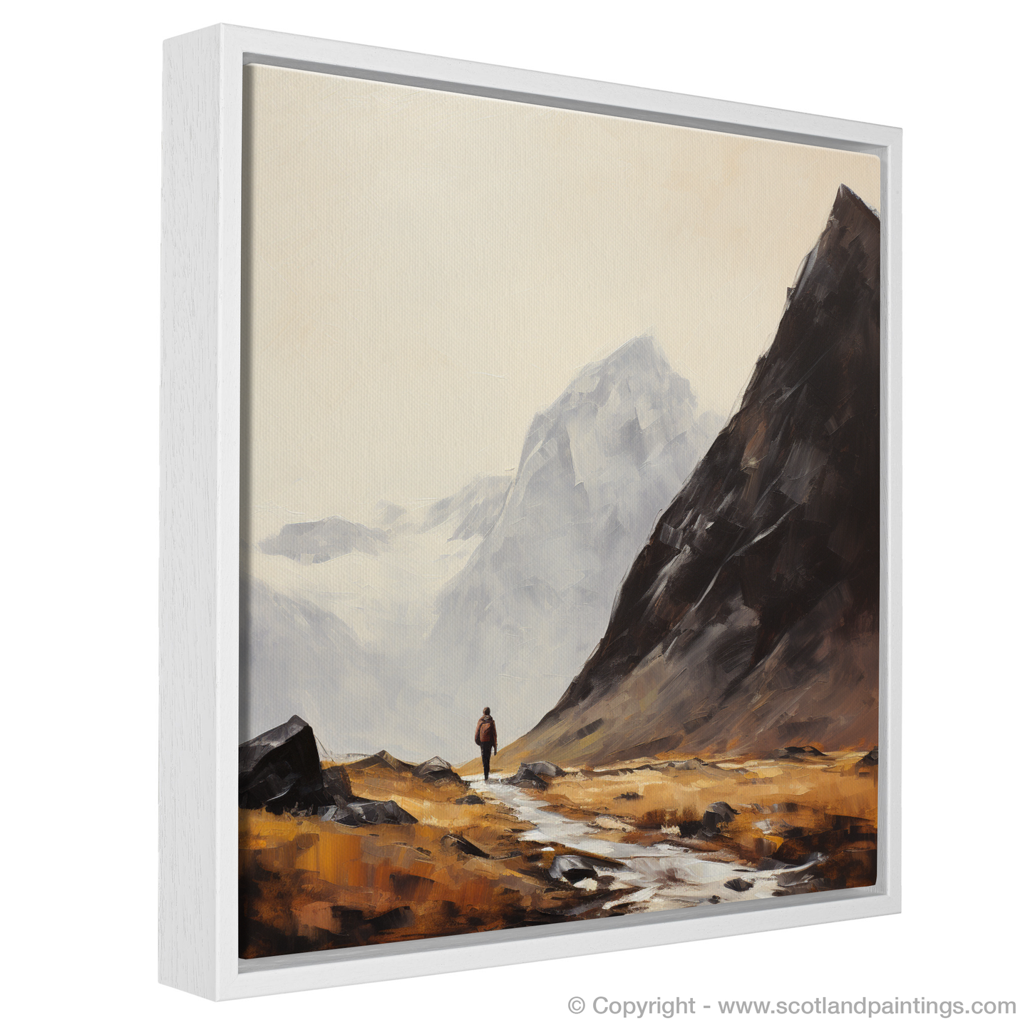 Painting and Art Print of A lone hiker in Glencoe entitled "Solitary Hiker: An Expressionist Ode to Glencoe's Wild Beauty".