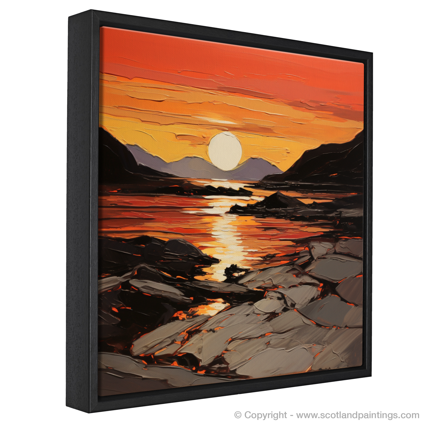 Painting and Art Print of Langamull Bay at sunset entitled "Langamull Bay Sunset Embrace".