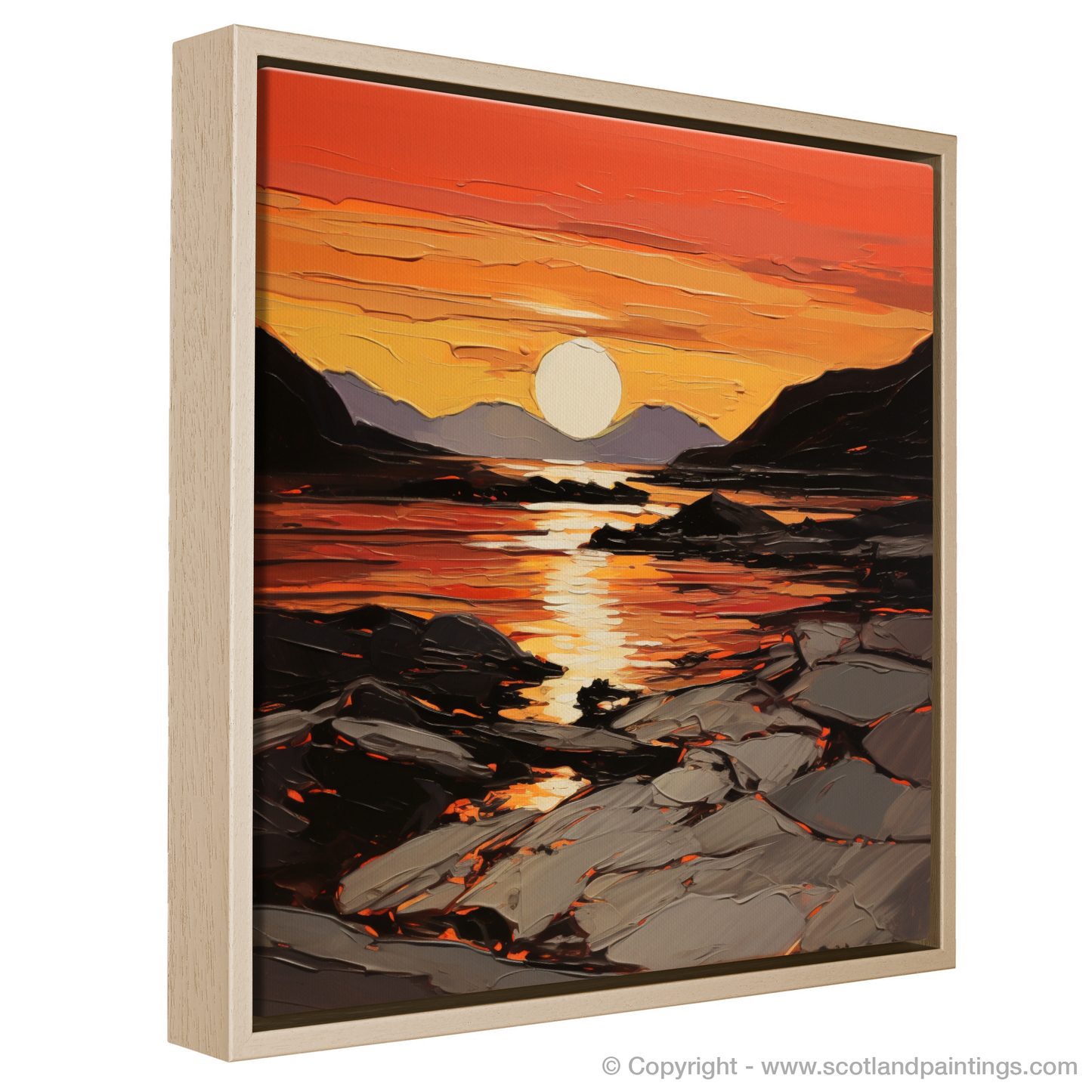 Painting and Art Print of Langamull Bay at sunset entitled "Langamull Bay Sunset Embrace".