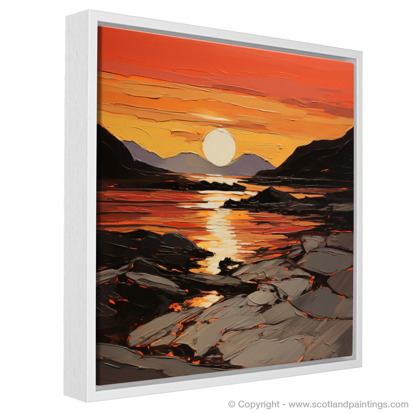 Painting and Art Print of Langamull Bay at sunset entitled "Langamull Bay Sunset Embrace".