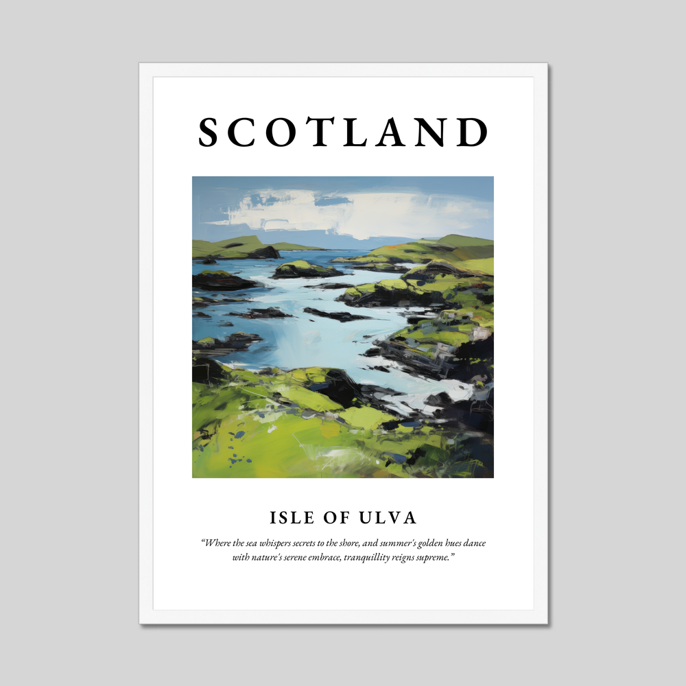 Poster in a white frame with the word Scotland