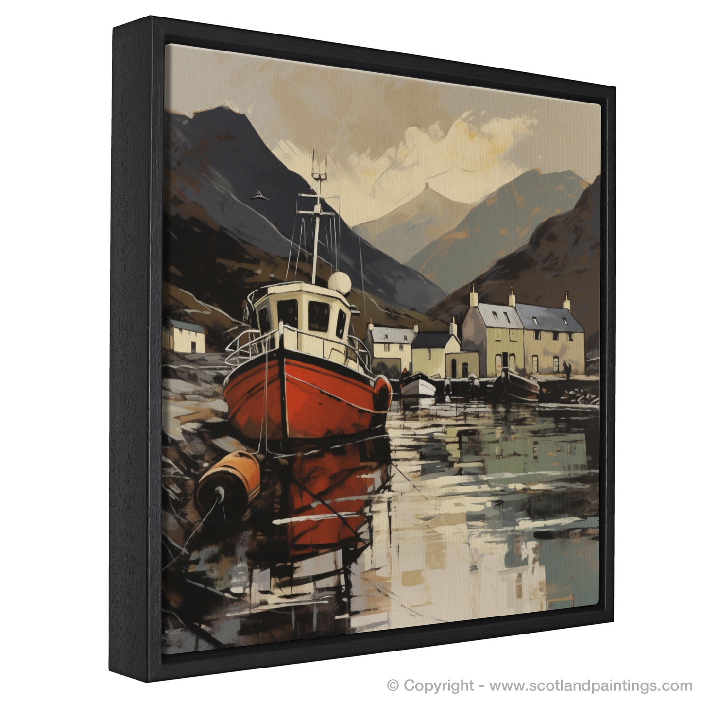 Painting and Art Print of Ullapool Harbour entitled "Fiery Reflections at Ullapool Harbour".