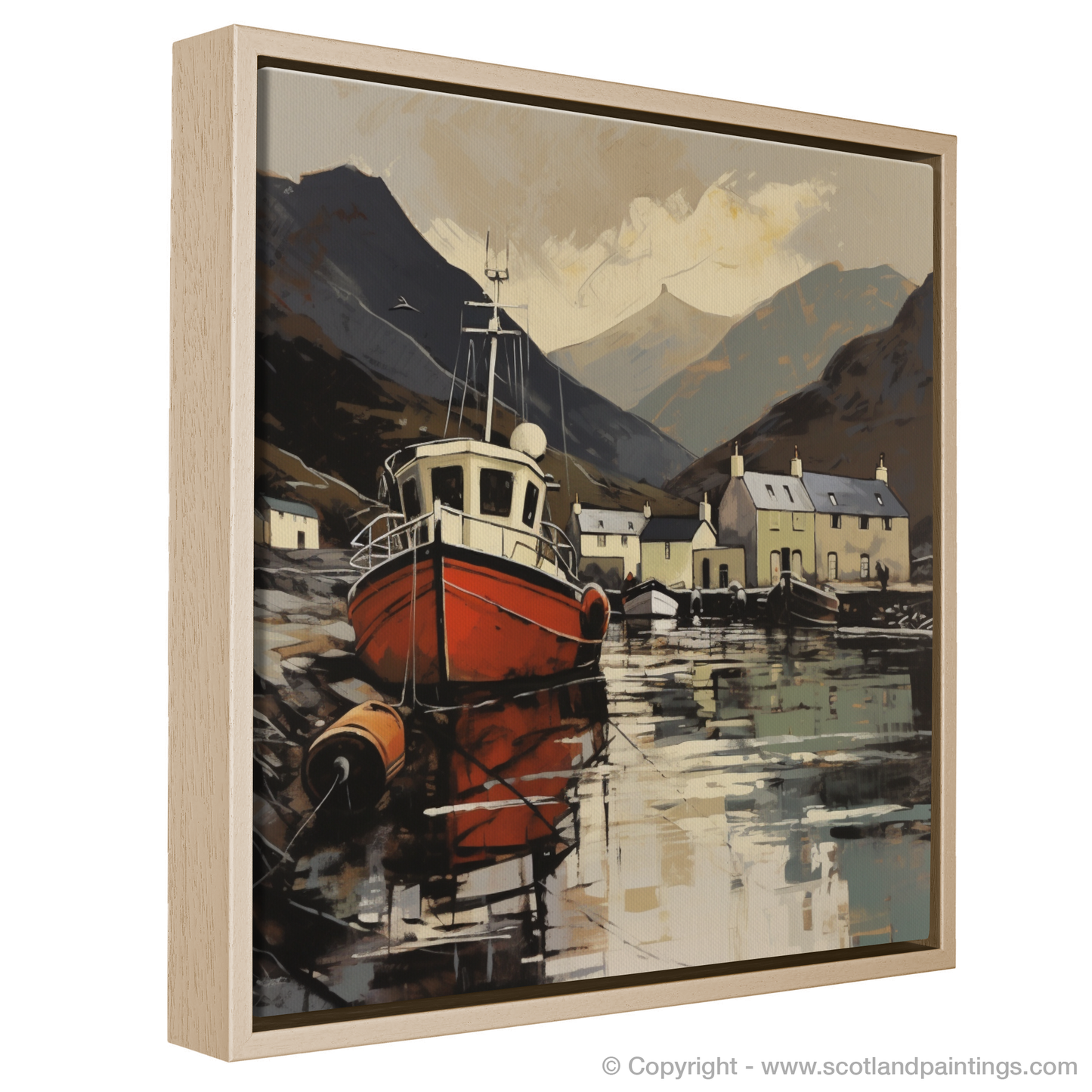 Painting and Art Print of Ullapool Harbour entitled "Fiery Reflections at Ullapool Harbour".