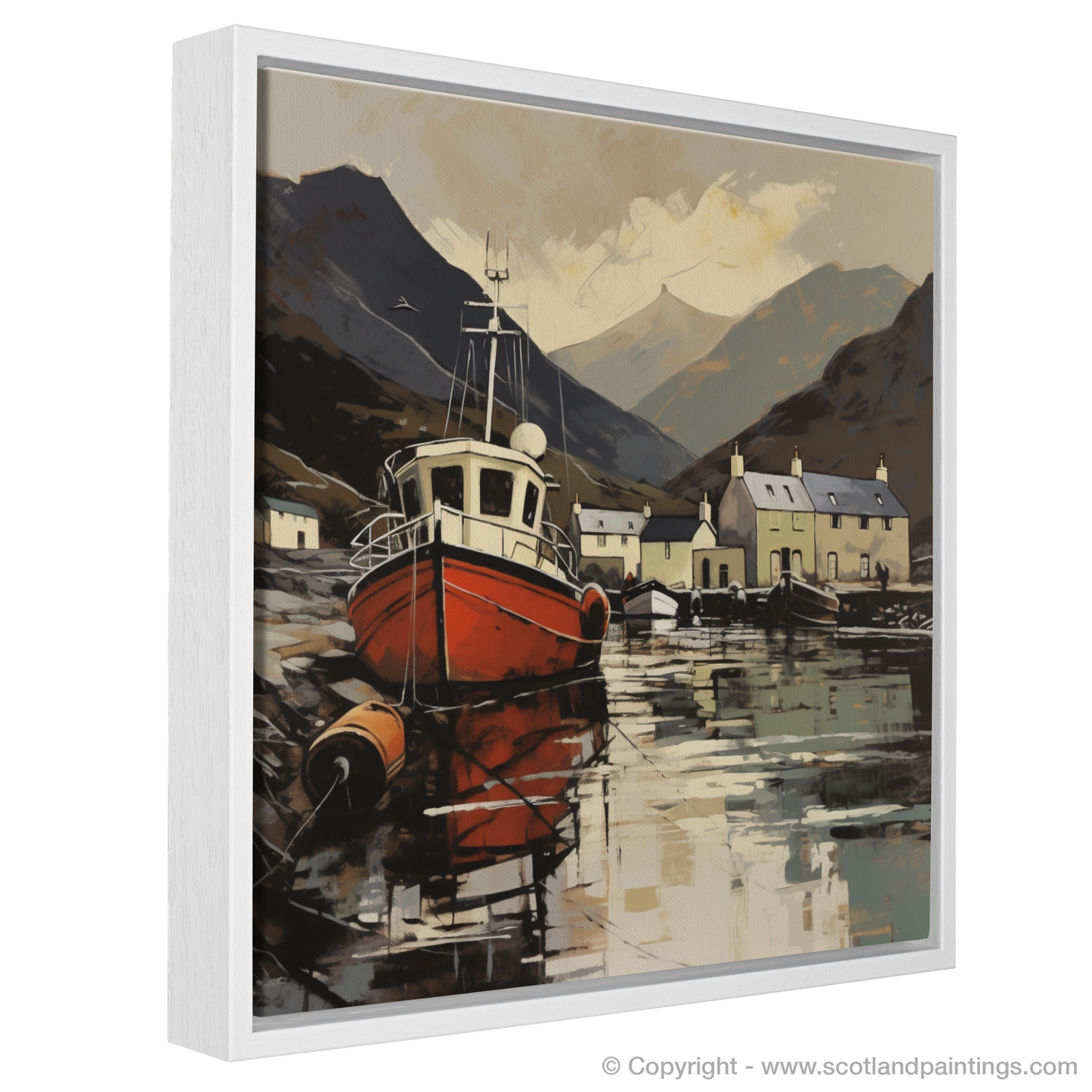 Painting and Art Print of Ullapool Harbour entitled "Fiery Reflections at Ullapool Harbour".