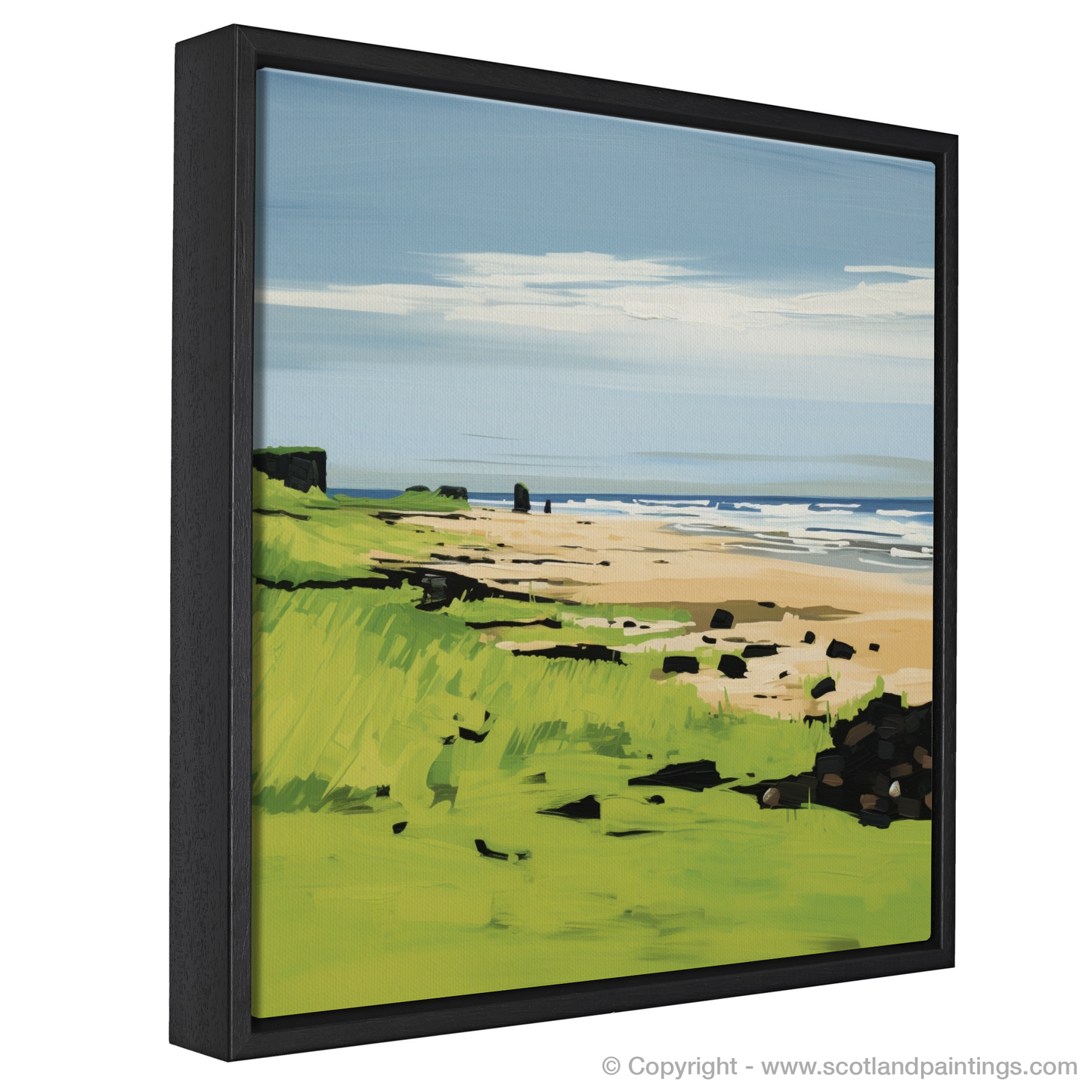 Painting and Art Print of St Cyrus Beach, Aberdeenshire in summer entitled "Summer Essence of St Cyrus Beach".