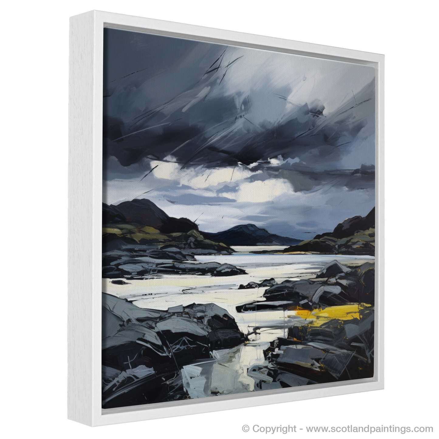 Painting and Art Print of Lochinver Bay with a stormy sky entitled "Storm over Lochinver Bay: An Expressionist Ode to Scottish Coves".