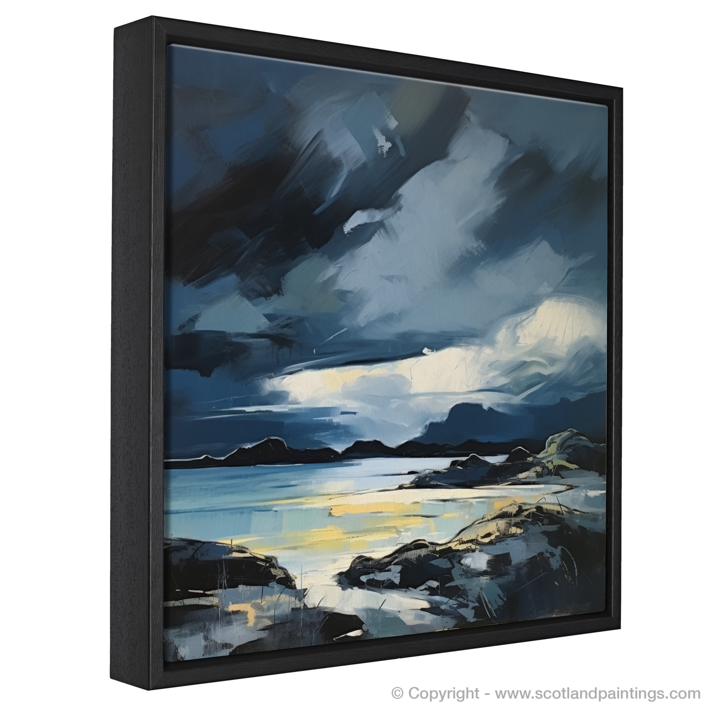 Painting and Art Print of Lochinver Bay with a stormy sky entitled "Storm's Embrace over Lochinver Bay".