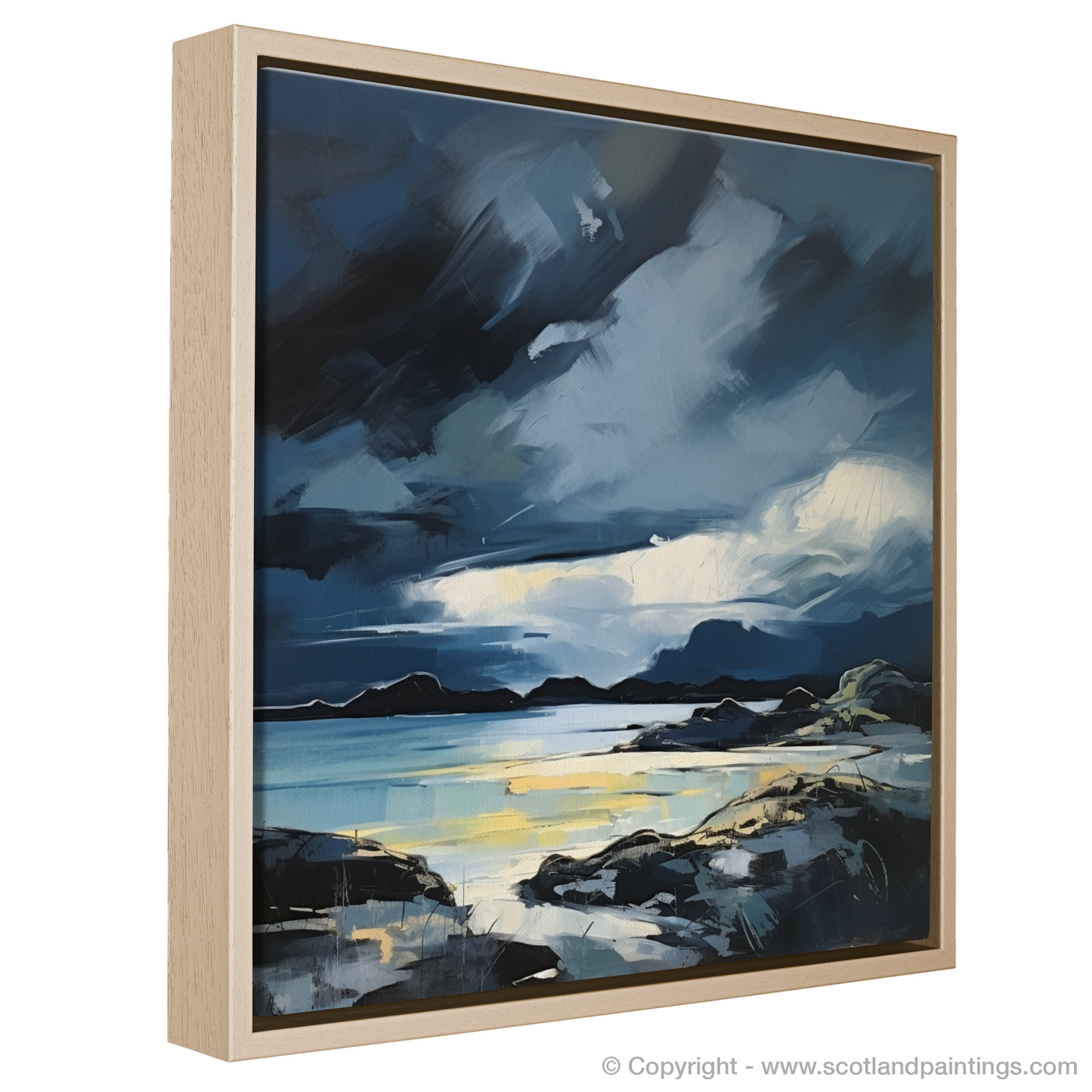 Painting and Art Print of Lochinver Bay with a stormy sky entitled "Storm's Embrace over Lochinver Bay".