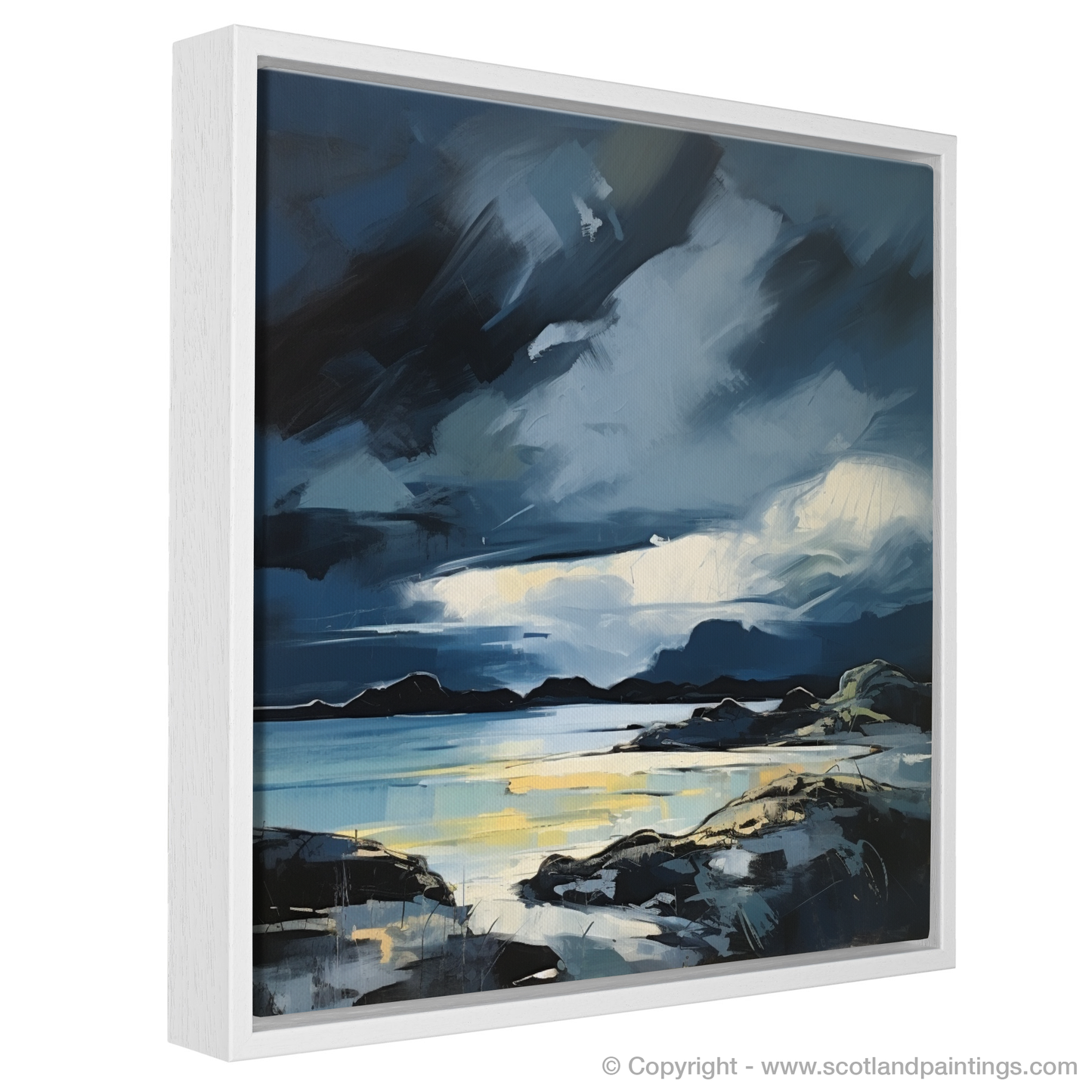 Painting and Art Print of Lochinver Bay with a stormy sky entitled "Storm's Embrace over Lochinver Bay".