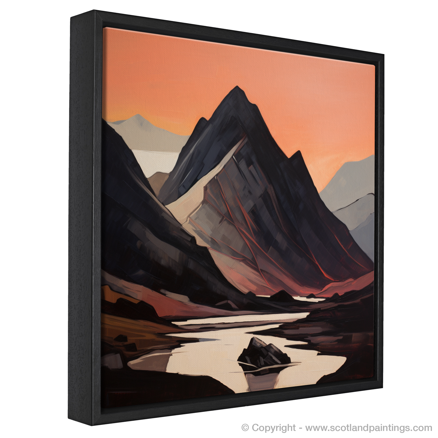 Painting and Art Print of Silhouetted peaks in Glencoe entitled "Silhouetted Peaks at Dusk: An Expressionist Tribute to Glencoe".