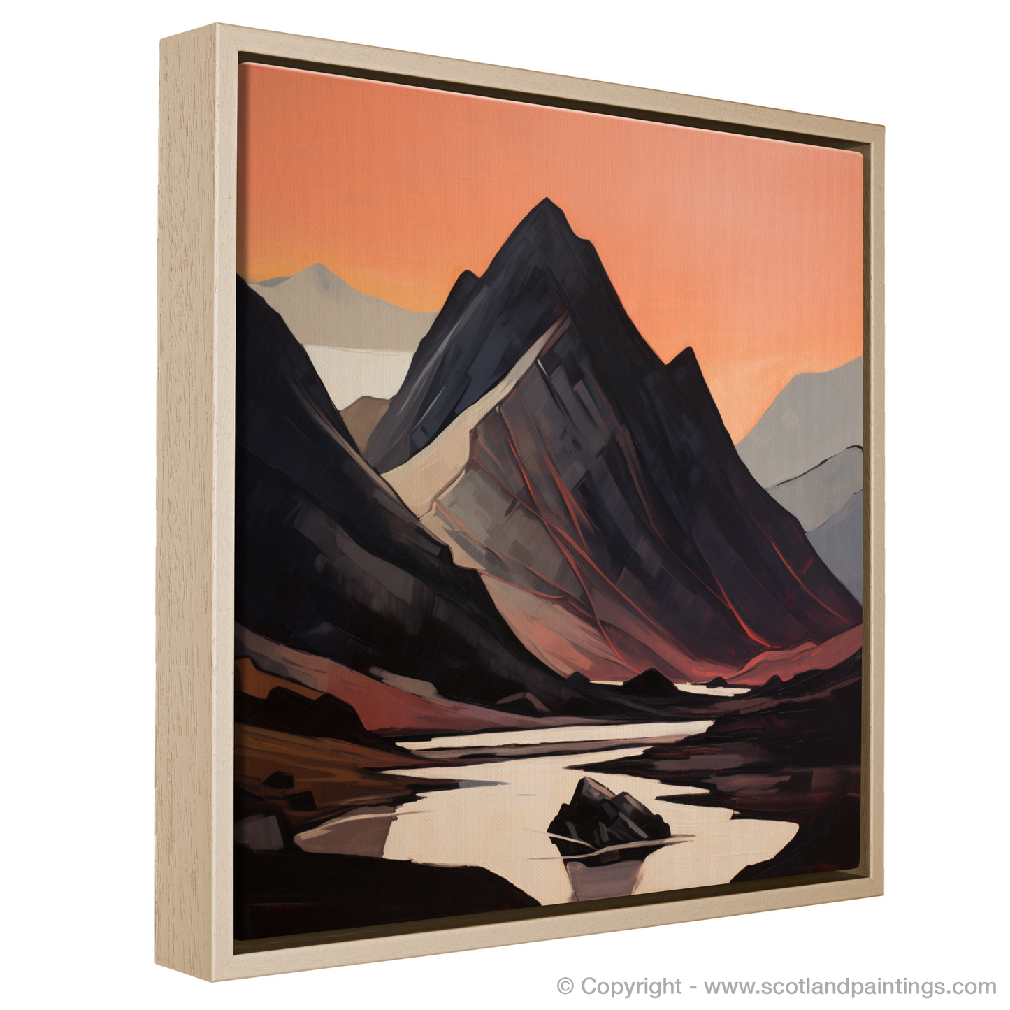 Painting and Art Print of Silhouetted peaks in Glencoe entitled "Silhouetted Peaks at Dusk: An Expressionist Tribute to Glencoe".