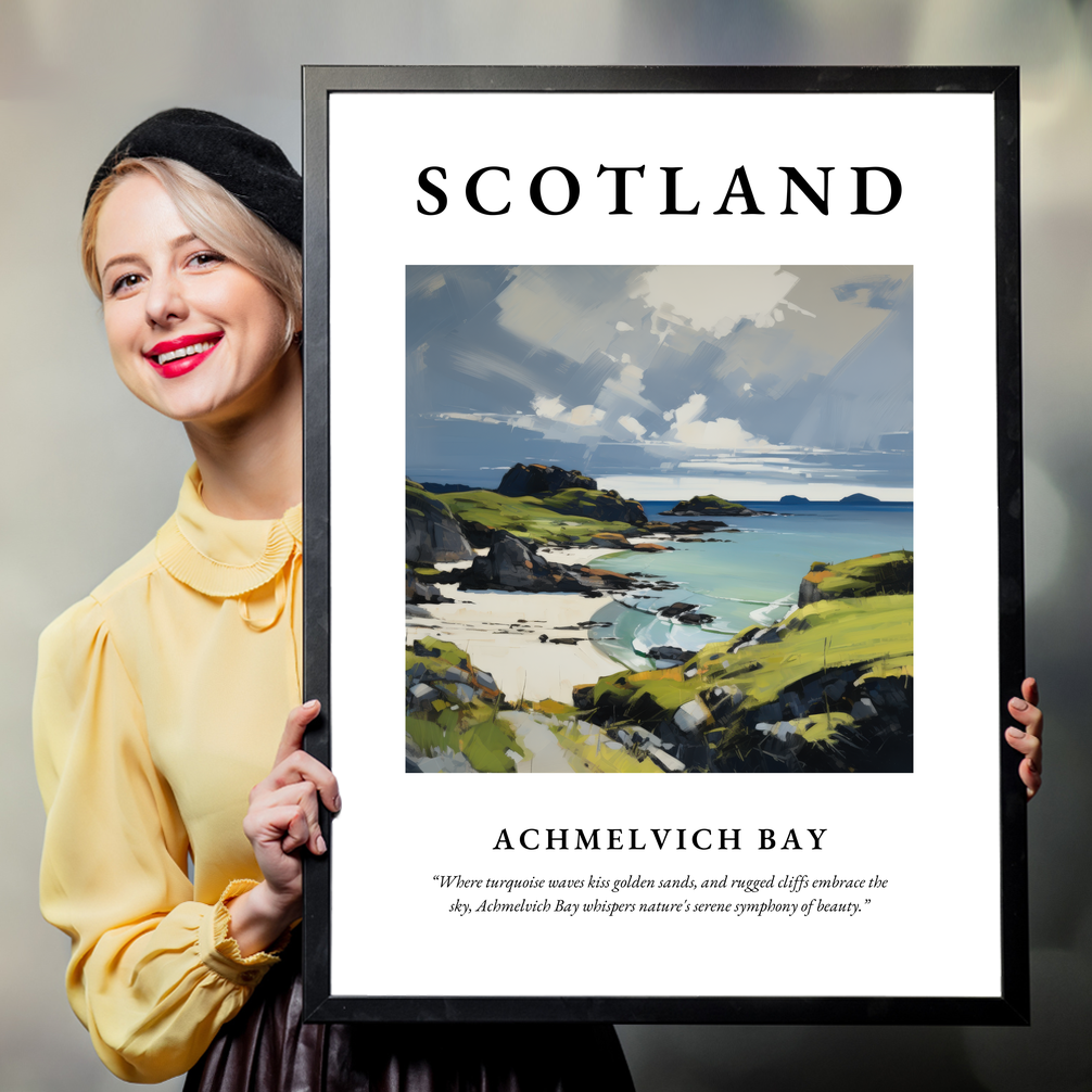 Person holding a poster of Achmelvich Bay