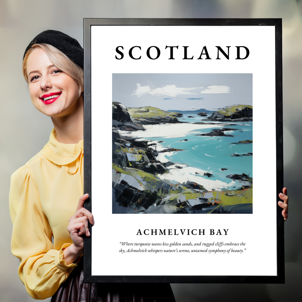 Person holding a poster of Achmelvich Bay