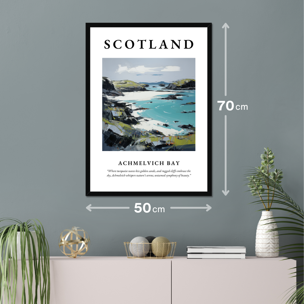 Poster of Achmelvich Bay hanging on a wall