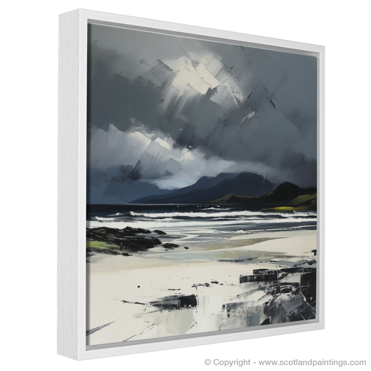 Painting and Art Print of Camusdarach Beach with a stormy sky entitled "Stormy Serenade at Camusdarach Beach".