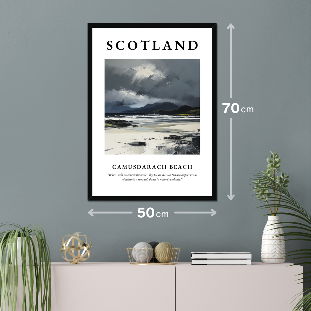 Poster of Camusdarach Beach hanging on a wall