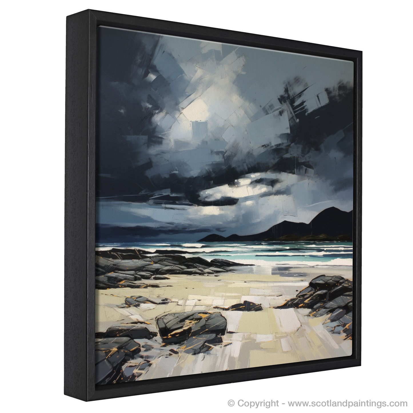 Painting and Art Print of Camusdarach Beach with a stormy sky. Stormy Splendour over Camusdarach Beach.